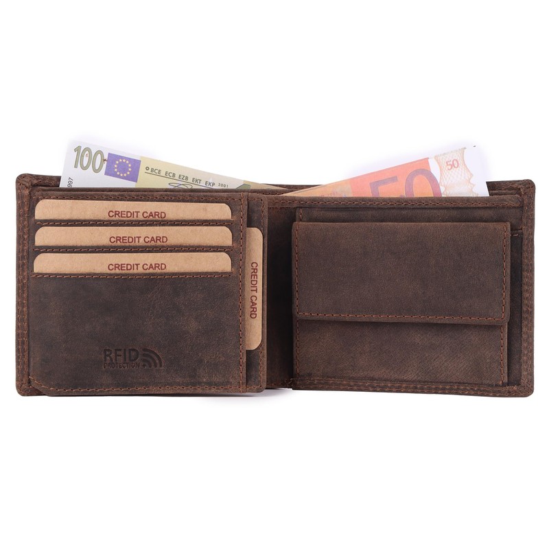 Benthill Men's Genuine Leather Wallet with RFID Protection, Dark Brown