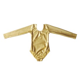 Gymnastics Dance Leotards for Girls Ballet Leotard Kids Sparkly Shiny Metallic Practice Outfits Long Sleeve Gold 3-4T