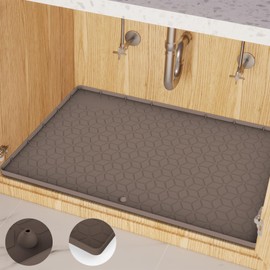 Under Sink Mat for Kitchen, Silicone Waterproof Liner, Flexible Organizer Tray with Drain Hole, 3.3 Gallons Capacity, Easy to Clean