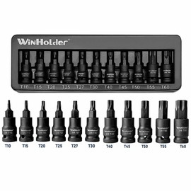 WinHolder 11pcs Male Torx Star Impact Impacted Shallow Short Bit Sockets T10 – T60 Set