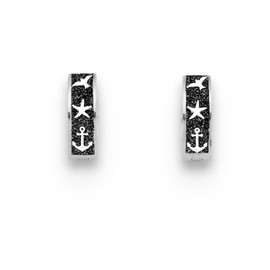DUR Jewellery Creole Earrings Maritim Lava Sand Silver Rhodium-Plated 925 Silver (O5425), beach sand, No Gemstone