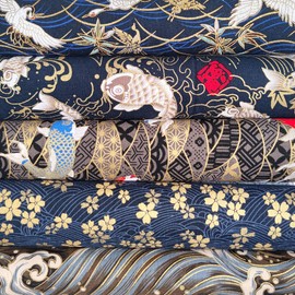 Qililandiy 5PCS Cotton Pattern Fabric Japanese Style Fabric for Crafts Sewing Quilting Patchwork 25cm Square (Black)