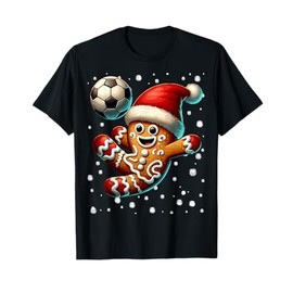 Gingerbread Plays Football Bike Kick Cookie Christmas T-Shirt, black