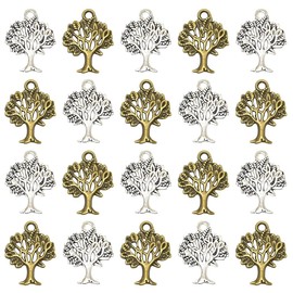 JEYORZY Tree of Life Charms, 20 x Flat Round with Tree Jewellery Connector, Jewellery Connector, Tree of Life Bracelet, Pendant, Tree of Life Decoration, Macrame Pendant, Tree of Life Pendant,