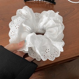 1 Pc Hair Ties for Women - Hair Scrunchies Girls 1-Piece Set - White Lace Design - Premium Fabric Ponytail Holder Hair Tie，Hair Accessories（White）