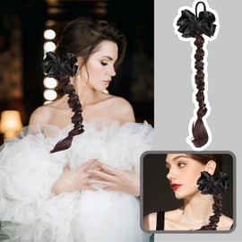 MEIYIFANG Bubble Ponytail Extension bow Phone Cord Hair Coils with Rubber Hair Ring Wig for Women Girls Accessories (Dark brown)
