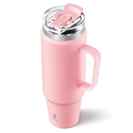 Meoky - Vaso de 40 onzas con asa, taza de viaje de acero inoxidable con popote 2 en 1 y tapa para sorbo, taza de café aislada al aspiradora, 100% a prueba de fugas, mantiene el frío durante 34 horas o