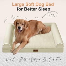 Large Dog Bed Orthopedic Washable: Beds Bolster XL Bed Medium Large Dogs Egg Crate Foam Couch Sofa Waterproof with Removable Cover - Beige