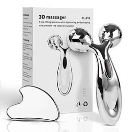 Juego de Gua Sha y Rodillo Facial de Acero Inoxidable, Herramienta Facial para Esculpir el Rostro, Cuidado de la Piel de Metal, Masajador para Mujeres
