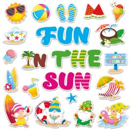JarThenaAMCS Summer Thick Gel Clings Hawaiian Beach Tropic Stickers Fun in The Sun Window Gel Decals Gnome Removable Reusable for Home Classroom Nursery Summer Pool Party School Home Decor