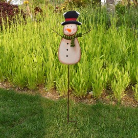 Metal Christmas Decor Decorative Garden Stake with Led Light Xmas Yard Sign - Indoor Outdoor Winter Holiday Lawn Stakes Pathway Driveway Decoration (Snowman A)