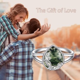 POPLYKE Moss Agate Filigree Band Ring Sterling Silver Gemstone Stones Jewelry Gift for Women 10 Size