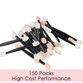 JASSINS 150 Pack Eyeshadow Applicators, Disposable Eyeshadow Sponge Brush, Double-Sided Eye Makeup Sponge Applicators (Skin+White)
