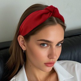 YISSION Red Knotted Headband Wide Head Bands Top Knot Headbands for Women Non Slip Hairband Fashion Hair Accessories for Women