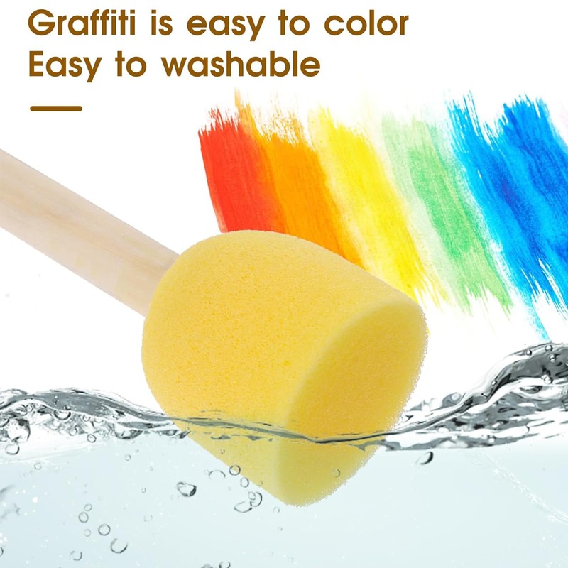 Zalizr 10 Piece Sponge Brush Set, Reusable Wooden Handle Foam