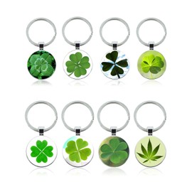 QLEUIFT Pack of 8 Four Leaf Clover Key Fob Green Lucky Charm Clover Key Ring Lucky Clover Leaf 2.7 cm for Gift Decorations for Women Children