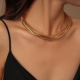 ANDKISS Chunky Gold Necklace for Women Non Tarnish Statement Chunky Necklaces Thick Gold Layered Choker Necklaces Trendy Jewelry Gifts