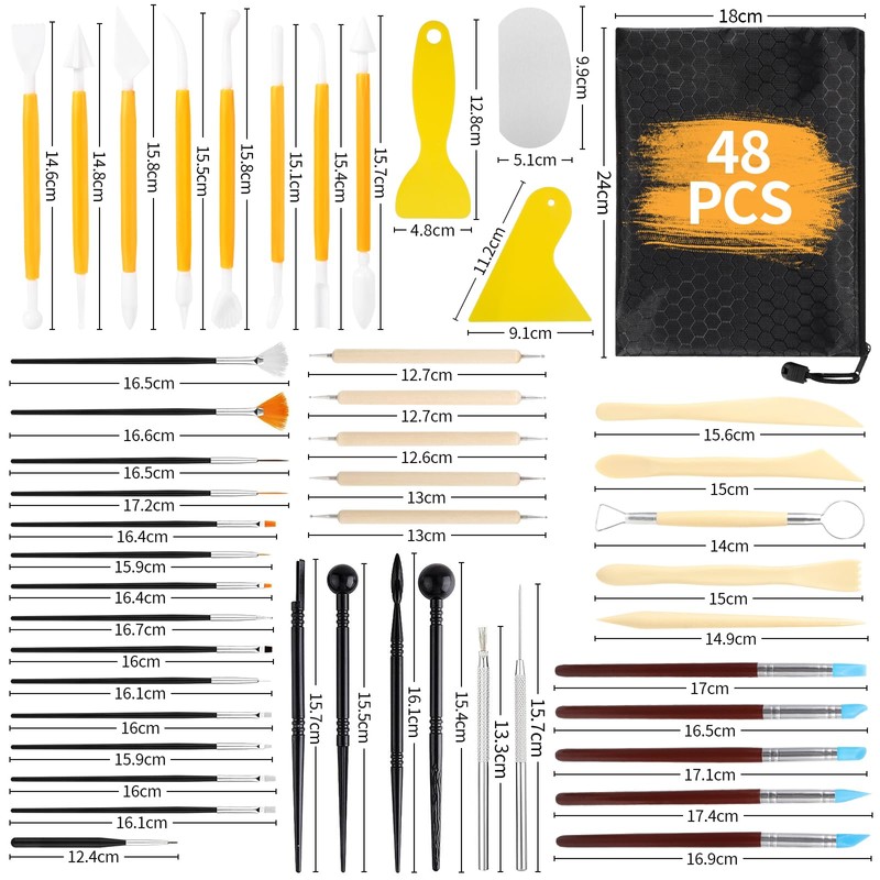 JAMATA 48-Piece Pottery Tool Set, Modelling Tool Set for Pottery