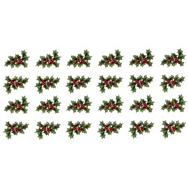 Captive Decals Christmas Green Holly Red Berry 24 pcs 7/8" x 5/8" Waterslide Ceramic Decals