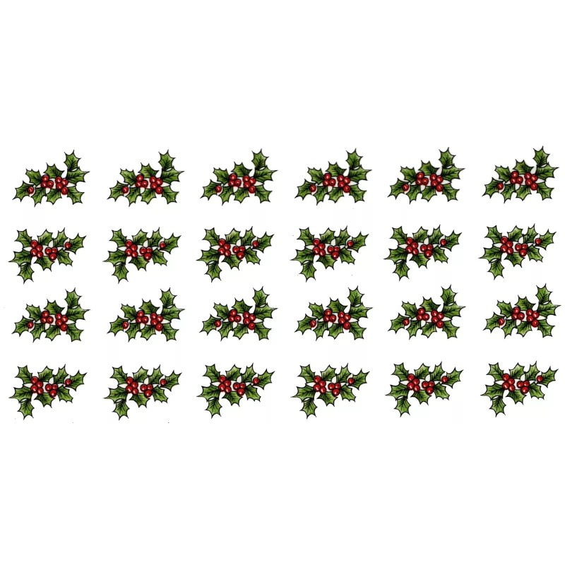 Captive Decals Christmas Green Holly Red Berry 24 pcs 7/8"