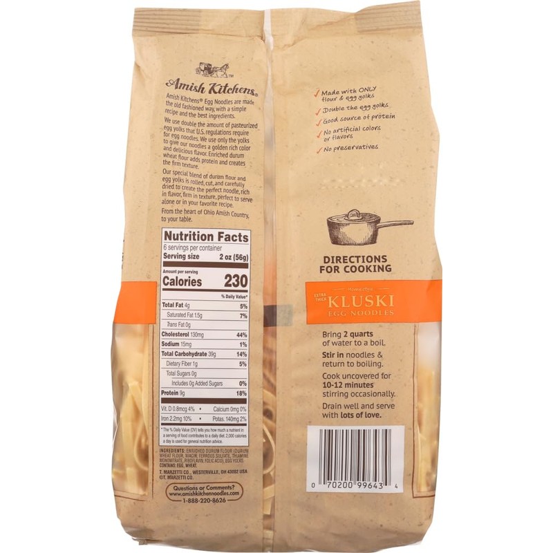 Amish Kitchens Extra-Thick Kluski Egg Noodles, 12-Ounce Bags (Pack of