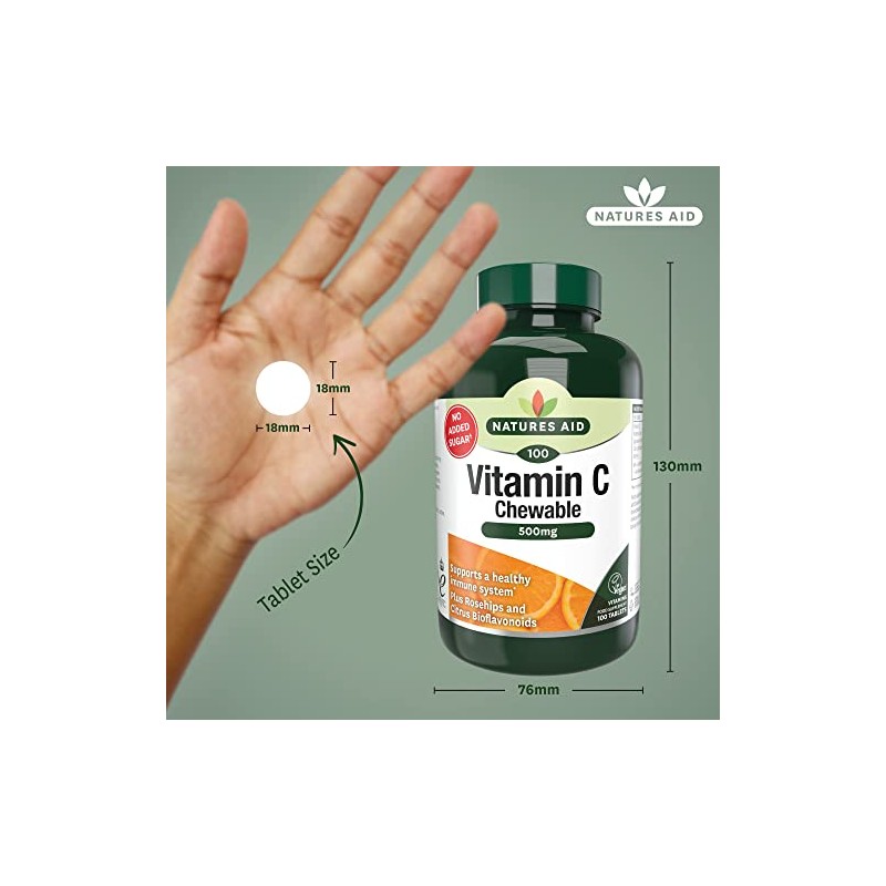 Natures Aid Chewable Vitamin C 500 mg, Sugar Free, Suitable