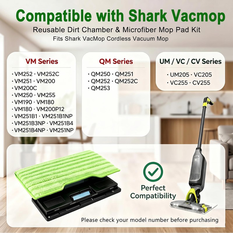 Reusable Vacmop Replacement Pads Compatible with Shark Vac Mop