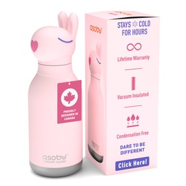 asobu Bestie Bottle Insulated Stainless Steel Water Bottle with Detachable Soft Animal Head Fun Drinking For Kids and Teens with Flexible Reusable Straw 16 Ounce