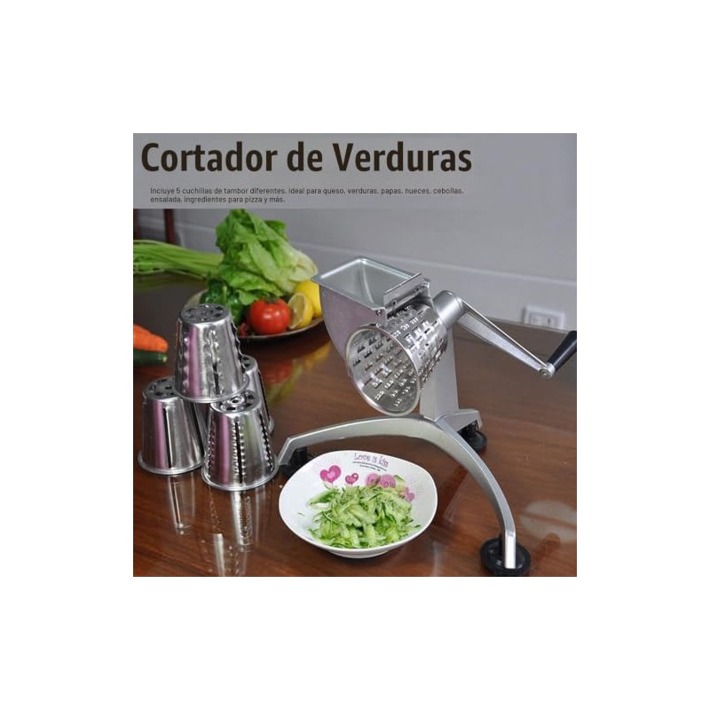 Oumefar Cortador de Verduras Manual, Manivela 5 Cuchillas, Acero Inoxidable