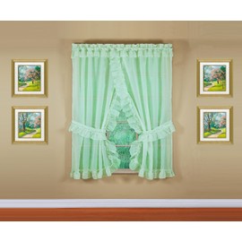 Today's Curtain, Emelia Priscilla Sheer Pair 60" W x 63" L, Sage, 5-Piece-Set