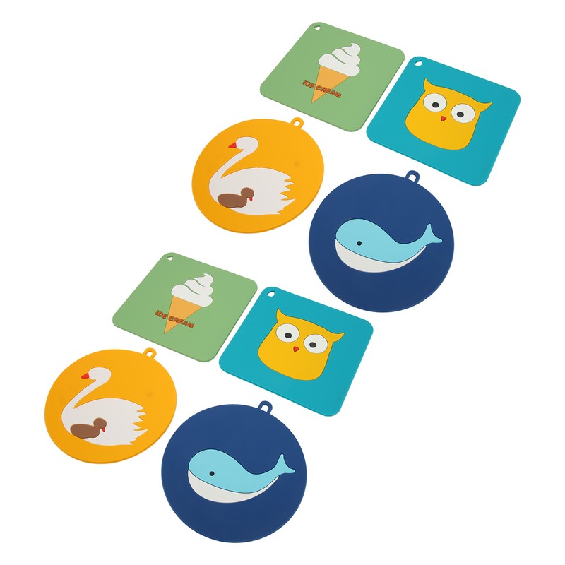 6Pcs Silicone Trivet Mats Cartoon Style Anti Slip Flexible Hanging