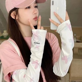 Summer Ice Girl Butterfly UV Protection Cooling Arm Sleeves for Riding and Driving One Size/Nylon Laser Butterfly + Standard Blue 5ea