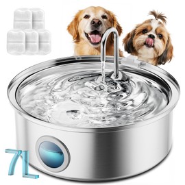 Oneisall Pet Water Fountain with 5 Set Filters, 7L/230oz Quiet Dog Water Dispenser, Stainless Steel Dog Fountain with Visual Water Level&4-Layer Filtration for Large Dogs