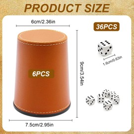 Zyluniy Dice Cup Set, 6 Shock Set, Leather Dice Cup with 36 Dice (16 mm) Knobel Cup Leather, for Bar Party Dice Games, Brown