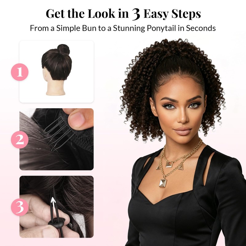AliLeader Curly Ponytail Extension 10 Inch Drawstring Ponytail for Women