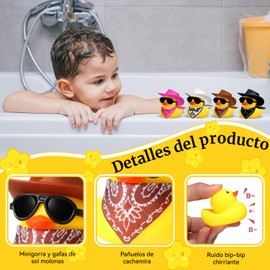 CXJYSD 12 Piezas De Pato Vaquero con Sombrero Bufanda Yanteojos De Sol Mini Patos(Pato vaquero-12)