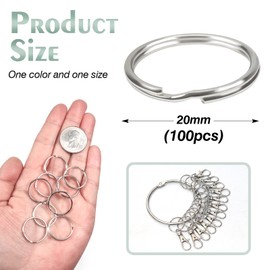 TOAOB Pack of 100 Key Rings Split Rings Metal Open Jump Rings Round Flat Key Ring Silver 20 mm Jump Ring Set Double Ring Jump Rings for Keys Pet Tag Art Craft Making