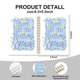 RLTXBUK Blue Coquette Christian Notebook, Christian Jesus Journal for Women, Bible Verse Scripture Journal, Let Me Tell You About My Jesus Religious Spiral Notebook, 5.5x8.3 Inch