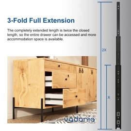 VADANIA 18-Inch Drawer Slide, VA1245 Black, Ball Bearing 3 Folds Full Extension, Side Mount, 100 Lb Load Capacity, 5 Pairs (10-Pack)