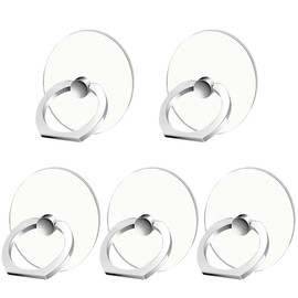 Kinizuxi Cell Phone Ring Holder Stand 5 Pack Silver, Transparent Phone Ring Holder Grip Finger Kickstand, 360° Rotation Phone Ring for Phone Cases