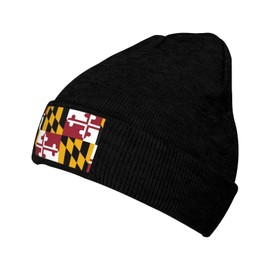 Cute Maryland Flag Knit Hat Soft Classic Stretchy Ski Beanie Cap Winter Maryland Warm Hats for Women Men Black