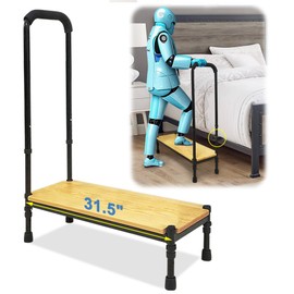 Medical Step Stool with Handle for Elderly Bed Steps for High Beds Adults Stepping Stool SUV Car Bariatric Handicap Seniors Safety Bedside Heavy Duty Foot Step Adjustable Assist Rail (Widen Platform)