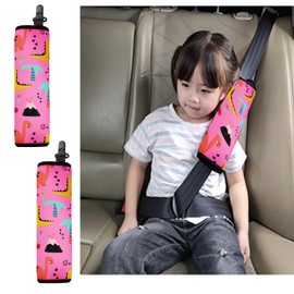 Furforstk Children's Seat Belt Pads, Pack of 2, Dinosaur Seat Belt Protectors, Children's Car, Pink Seat Belt Padding, Thick Padding, Belt Protection, Children's Car, The Fixed Buckle Design Does Not Shift