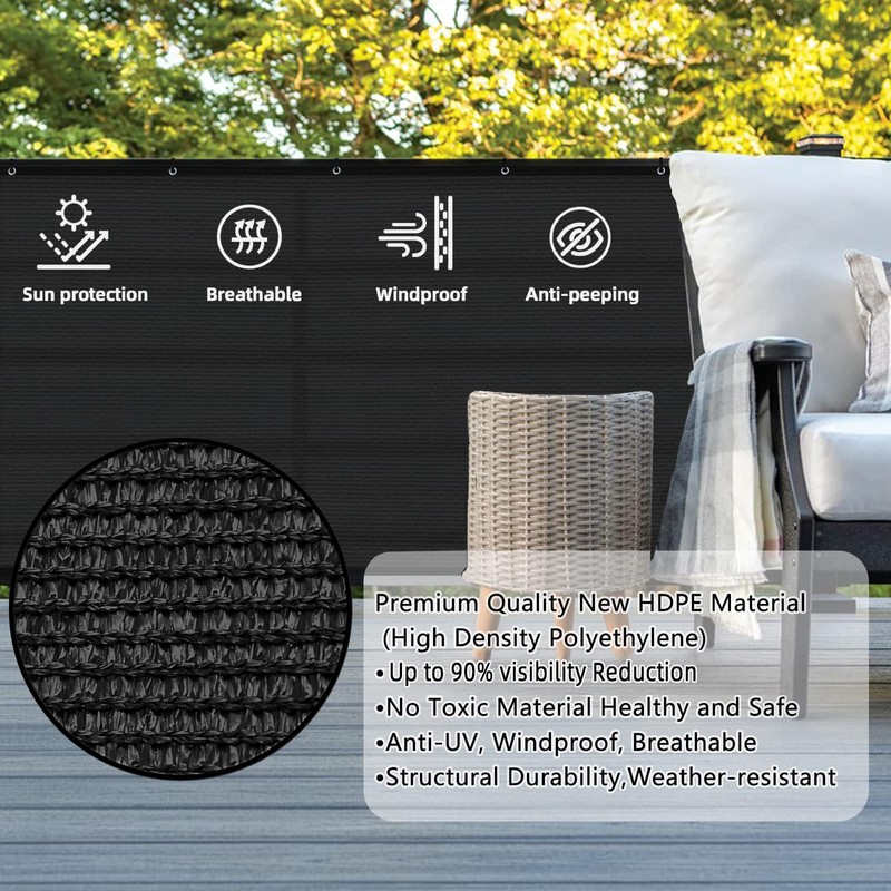 SUNLAX 3'x10' Black Balcony Privacy Screen Fence Windscreen Cover Fabric