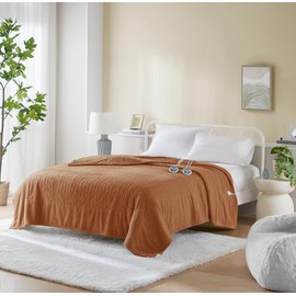 Serta Heated Blanket, Eletric Queen Size Blanket, Soft, Warm, Fuzzy Heating Blanket Queen for Office, Couch, 1-12 hr Auto Shut Off Timer, 10 Lv Heat Setting, ETL Certified, Queen 84" x 90" Rust