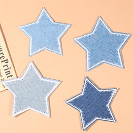 4 Pcs Star Iron on Patches Blue Star Iron on Denim Patches Denim Jean Patch Stars Embroidered Applique for Jackets Jeans Hats Backpacks Clothes Decorations