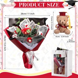 Thiccywoov 2025 Graduation Crochet Flowers Bouquet Money Bouquet Kit Graduation Bear Artificial Knitted Rose Flower Grad Gift for DIY Congratulation Graduate Gift(Red)