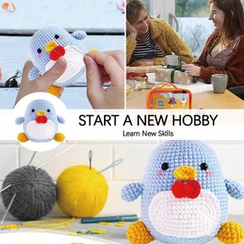 AiNinXun Kids Crochet Hooks Set for Beginners Adults Complete Crochet Knitting Kit with Accessories Tools Crochet Starter Kit for DIY Handcrafts with Instructions (Penguin)