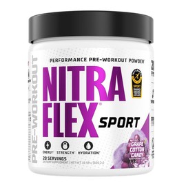 Nitraflex Sport - Polvo de pre-entrenamiento, libre de sustancias prohibidas, certificado Informed Choice, 20 porciones (10.9 Oz, Grape Cotton Candy)