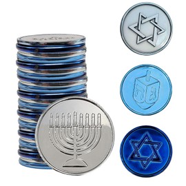 The Dreidel Company Blue and Silver Hanukkah Play Coins (50 Play Coins)